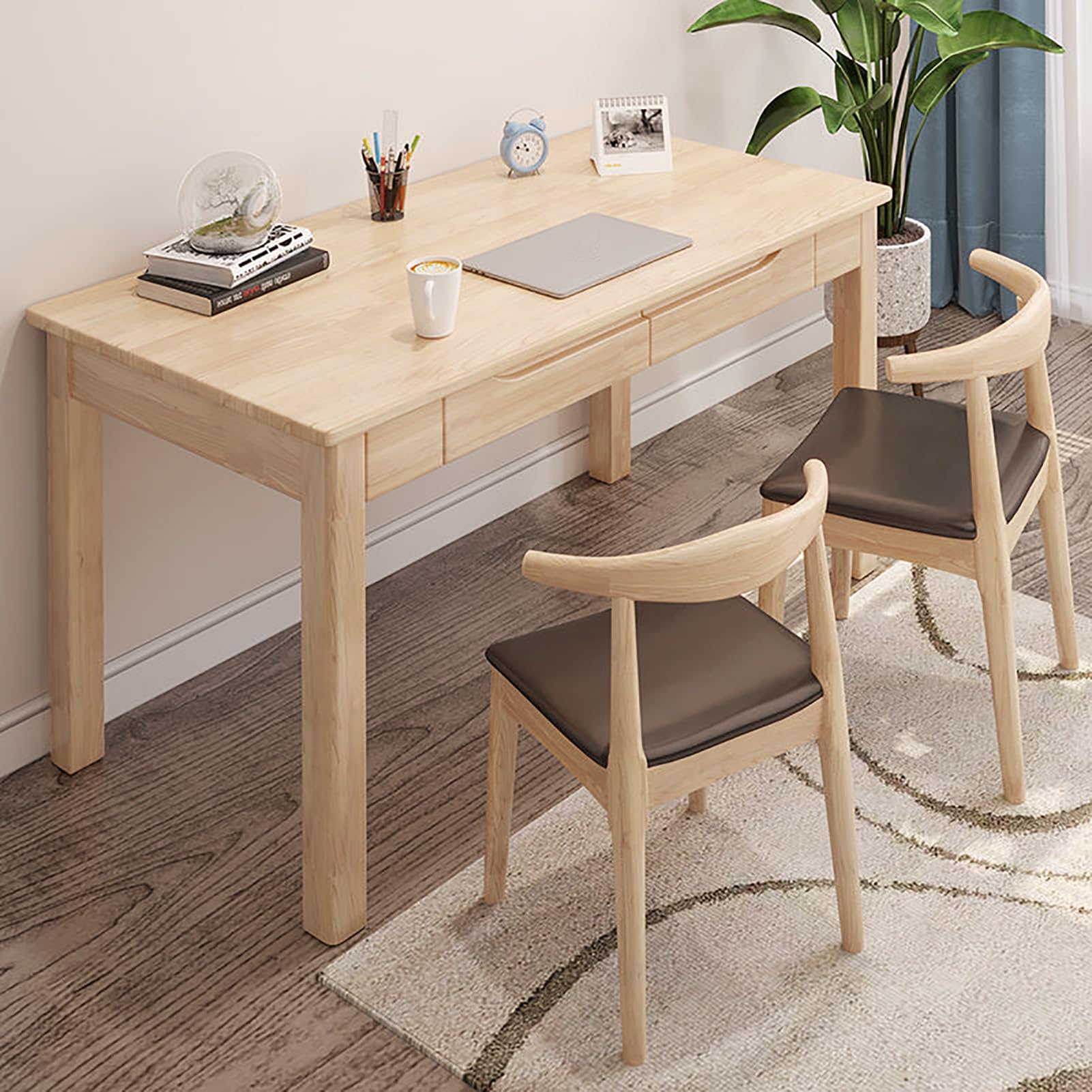 Table d'étude moderne en bois massif d'ébénisterie avec tiroir pratique