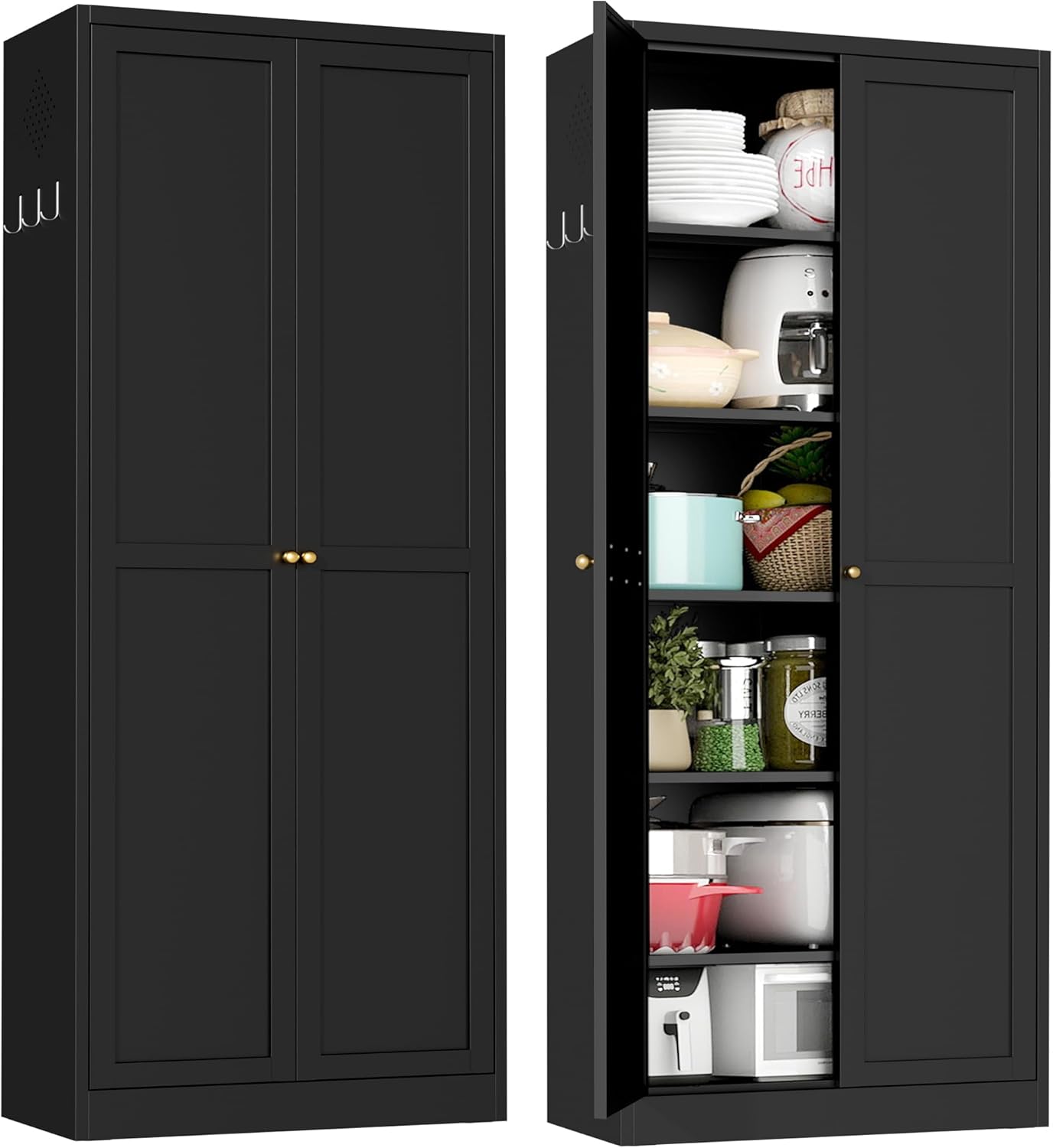 72" Tall Kitchen Pantry Cabinet,White Metal Pantry Cabinet with 2 Drawers & 2 Adjustable Shelves,Utility Storage Cabinet for Living Room,Garage,Basement