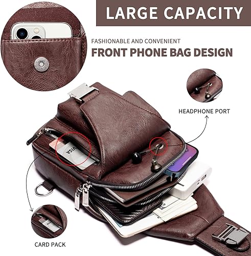 Miniatura 4 de CUICANSHANG Bolso bandolera de cuero para hombres y mujeres, mochila impermeable, bolsa cruzada para viajes al aire libre, antiarañazos, Marrón