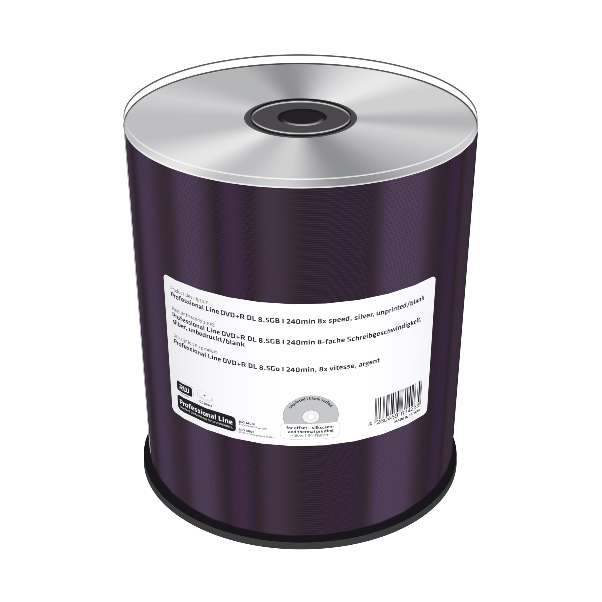 MediaRange Professional Line DVD+R Double Layer 8.5GB|240min 8-fache Schreibgeschwindigkeit, Silber, unbedruckt/blank, 100er Cakebox