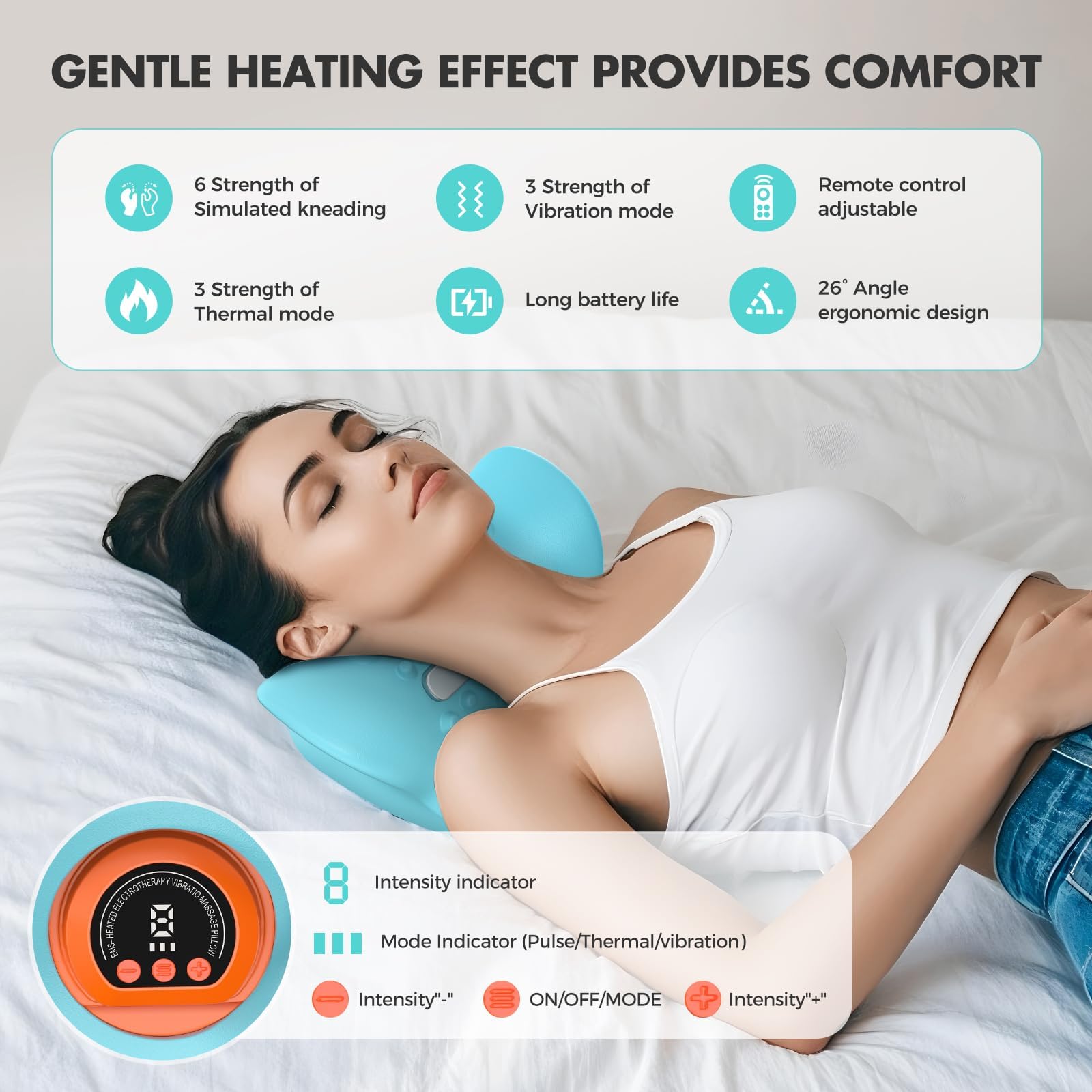 Masseur Cervical EMS avec Chauffage, Masseur de Cou Sans Fil pour Soulager la Douleur Des Tissus Profonds, Masseur Cervical et Dos Électrique, 6 Vitesses Réglables, 3 Modes, Sans Fil
