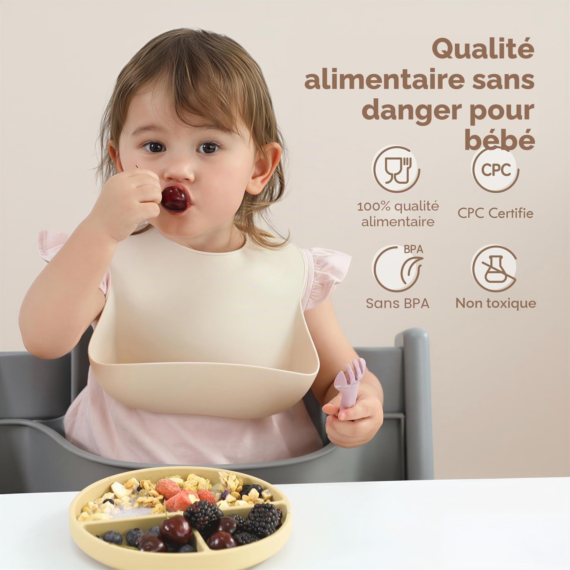 Moonkie Assiette Bébé Silicone avec Ventouse Lot de 2 Couvercle Antidérapante Menthe Bleu clair