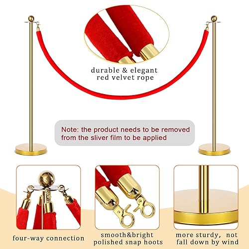 Miniatura 2 de Woanger Juego de 8 decoraciones de fiesta de alfombra roja de 27.5 pulgadas, postes ligeros y cuerdas de terciopelo para alfombra roja, noche,