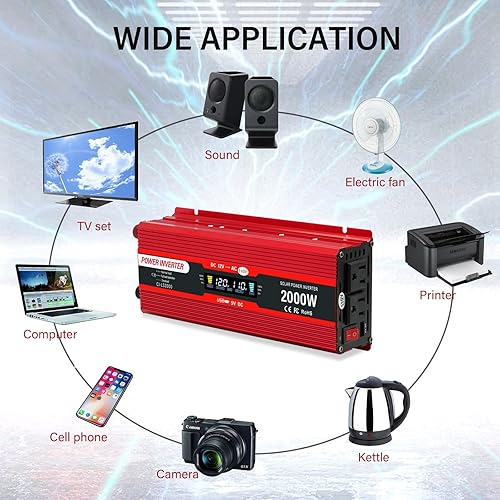 Miniatura 6 de Inversor de corriente para automóvil de 12 V a 110 V 1000 W2000 W (pico) Inversores de potencia para vehículos Camión Hogar con dos salidas de CA y