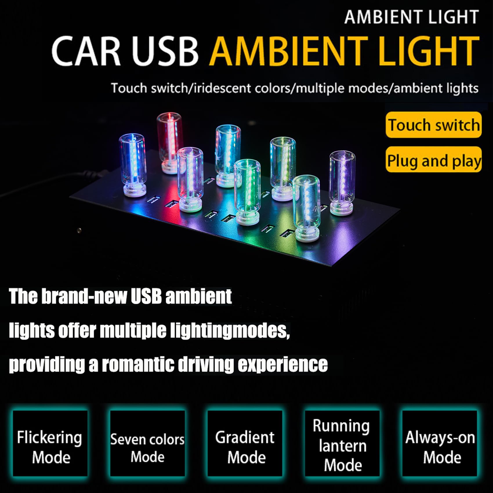 13 in 1 Car USB Night Light Touch Dimmable LED Filament Lamp, USB Interior Car Lights, 13 Modes & 7 Colors, Mini LED Bulb for Car, Camping, Party, Holiday Decoration, Bedroom, Desktop