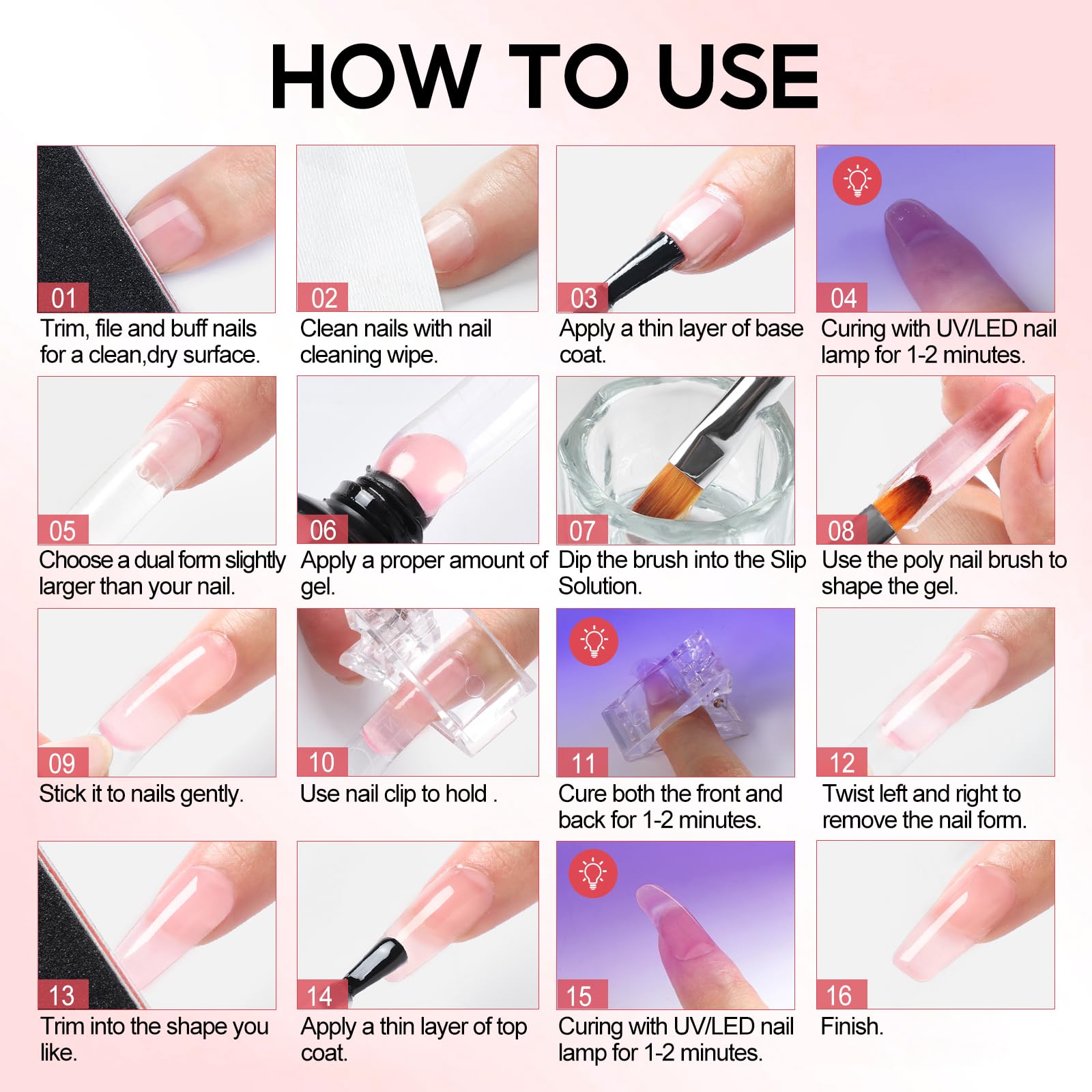 COSCELIA Poly Nail Ongle Gel Kit 40pcs, 18 x 16ML Professionnel Poly Extension Tube Gel avec Base et Top Coat Faux Ongles, 30ml Slip Solution Nail Art Outil
