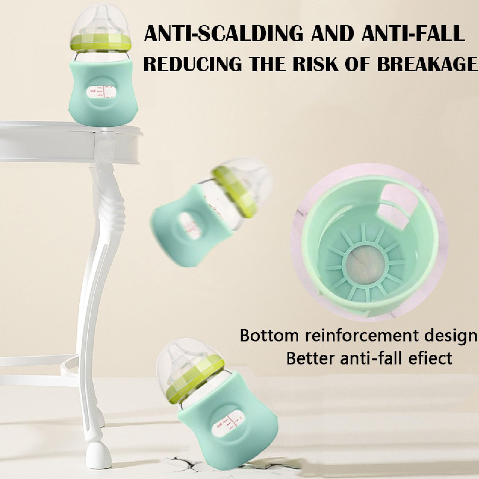 3 Fundas de Silicona para Biberones de 4 Onzas, Antiescaldaduras, Funda para Biberones de Vidrio para Uso Domstico o de Viaje (Blanco+Verde claro+Verde oscuro