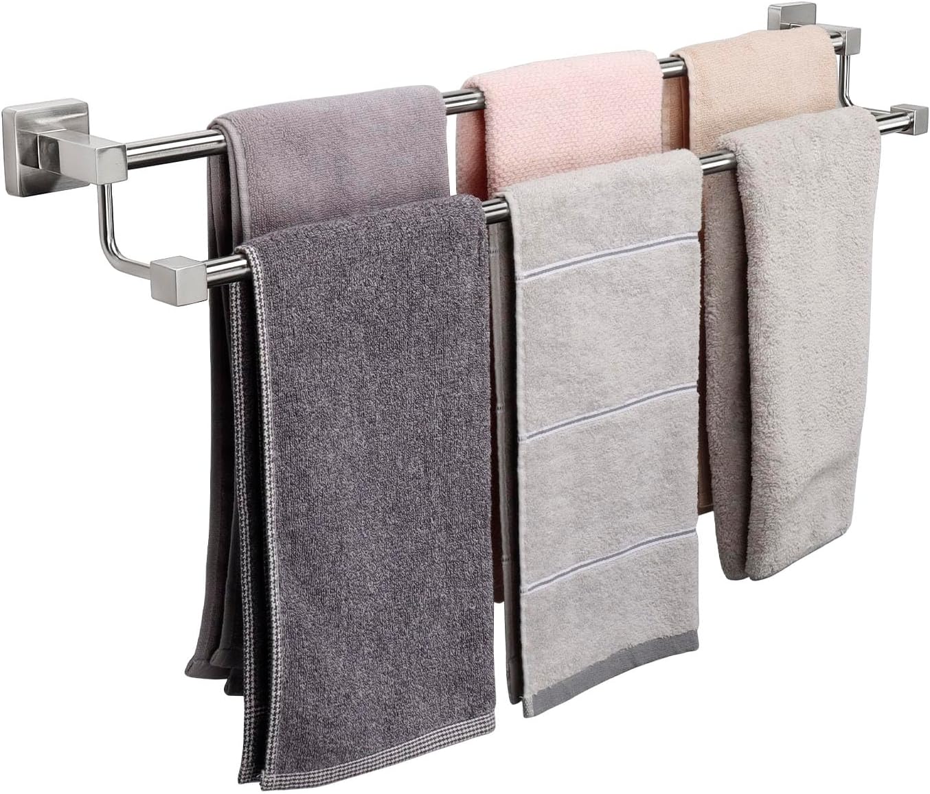 TocTen Double Bath Towel Bar - Thicken SUS304 Stainless Steel Towel Rack for Bathroom, Bathroom Accessories Double Towel Rod Heavy Duty Wall Mounted Square Towel Holder(Brushed Nickel, 30 INCH) Brushed Nickel Square 30 Inch