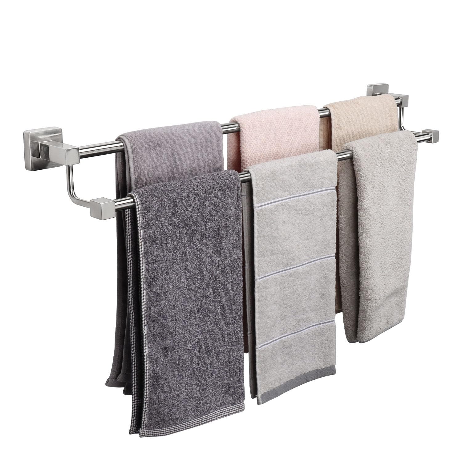 TocTen Double Bath Towel Bar - Thicken SUS304 Stainless Steel Towel Rack for Bathroom, Bathroom Accessories Double Towel Rod Heavy Duty Wall Mounted