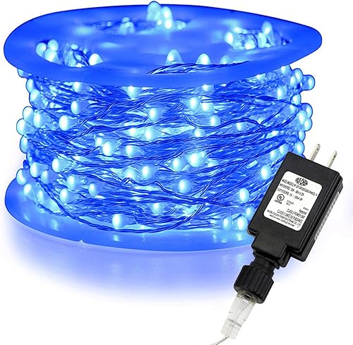 RUICHEN Tira de luces LED extralargas de 165 pies, 500 luces LED de alambre plateado, enchufe, azul RUICHEN Tira de luces LED extralargas de 165 pies, 500 luces LED de alambre plateado, enchufe, azul