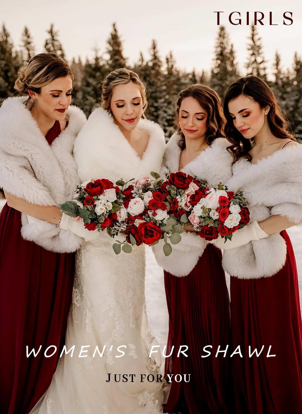 Tgirls Women's Wedding Faux Fur Shawl and Wrap Bridal Fur Stole Cape Fur Scarf for Bride and Bridesmaids