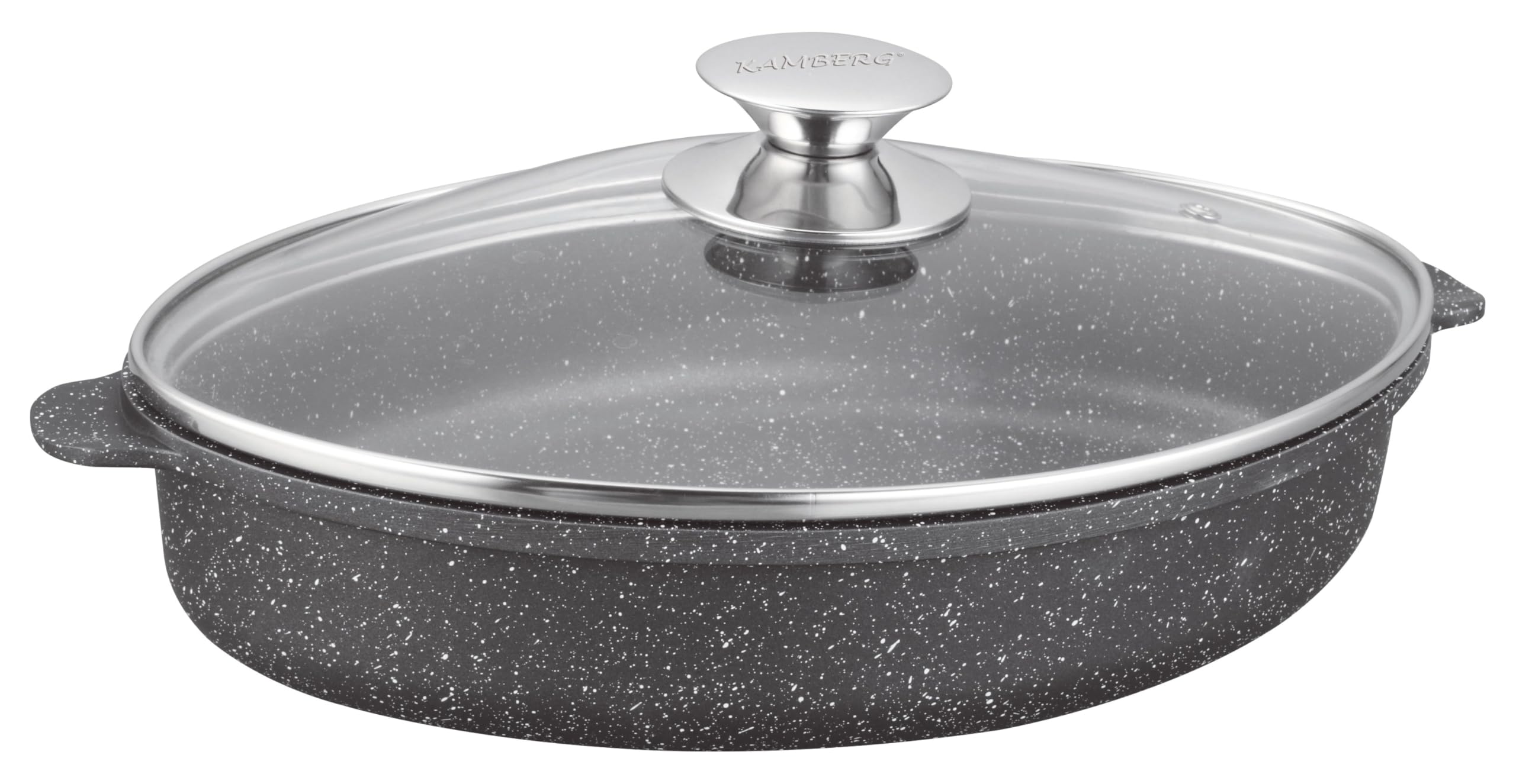 Kamberg - Cocotte/Plat à four 30 x 21 x 6,2 cm - Revêtement pierre Sans PFOA/PFAS - Tous feux dont induction - 2 Litres, Noir