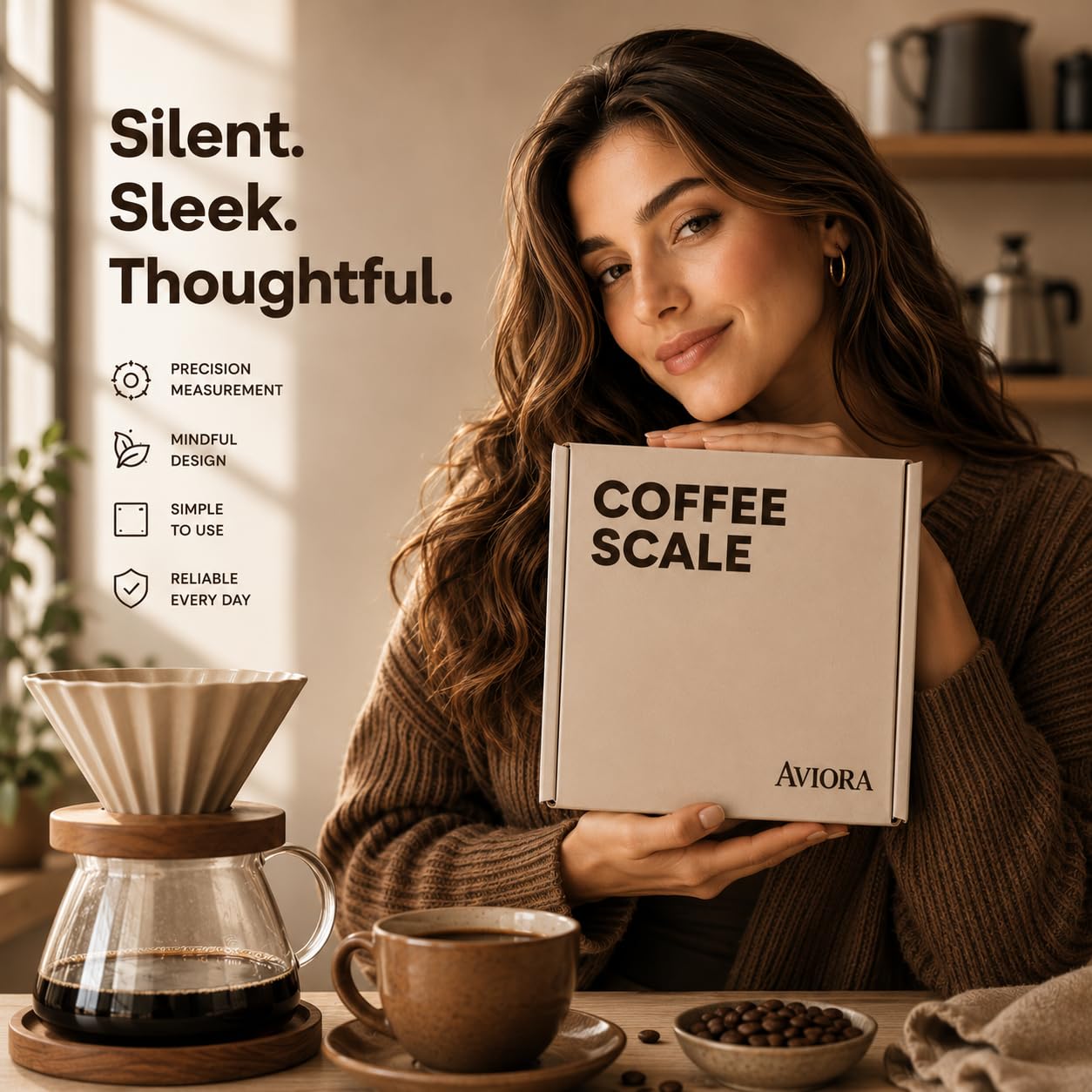 Aviora Kaffeewaage mit Timer - 0,1 g Präzisions-USB-C-wiederaufladbare digitale Espressowaage, LED-Anzeige, Tara-Funktion für Pour Over & Barista Brauen