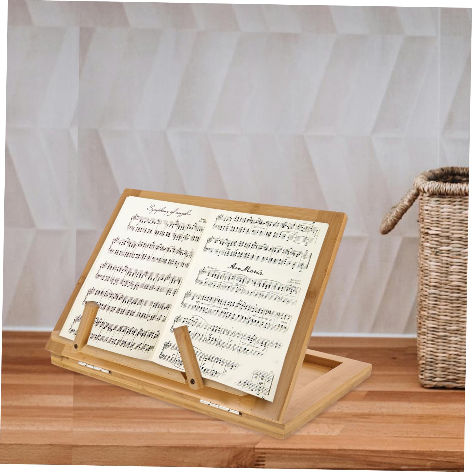 Leggio da Tavolo in Bambù per Spartiti Musicali e Libri, Supporto Organizzato e Protettivo, Design Beige Portatile per Uso Multi-occasione