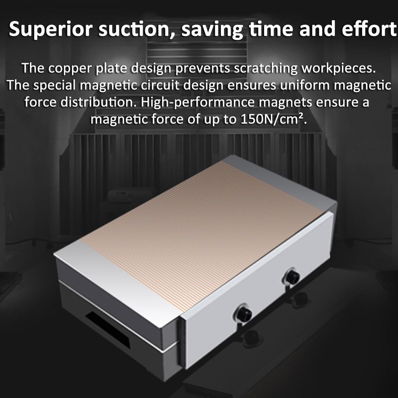 Portabrocas magnético permanente de 150 N/cm², fuerza de succión, paso de poste de 0,5 + 1 mm, placa sinusoidal magnética para amoladora de superficie, EDM y fresadora de 100 x 100 mm
