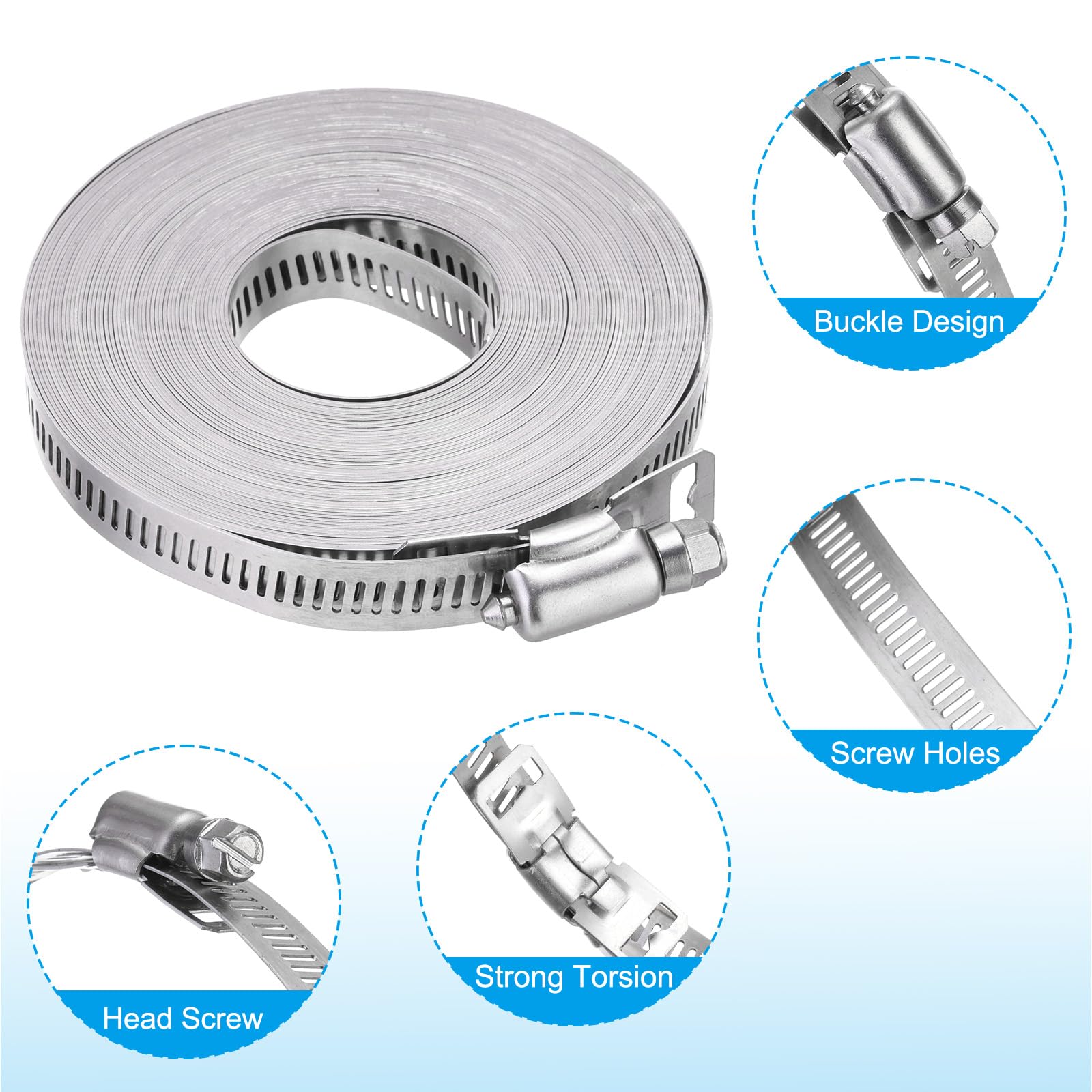 PATIKIL Hose Clamp, DIY 33 FT Stainless Steel Hose Clamps with 12 Fasteners, Adjustable Worm Gear for Plumbing Automotive - Image 3
