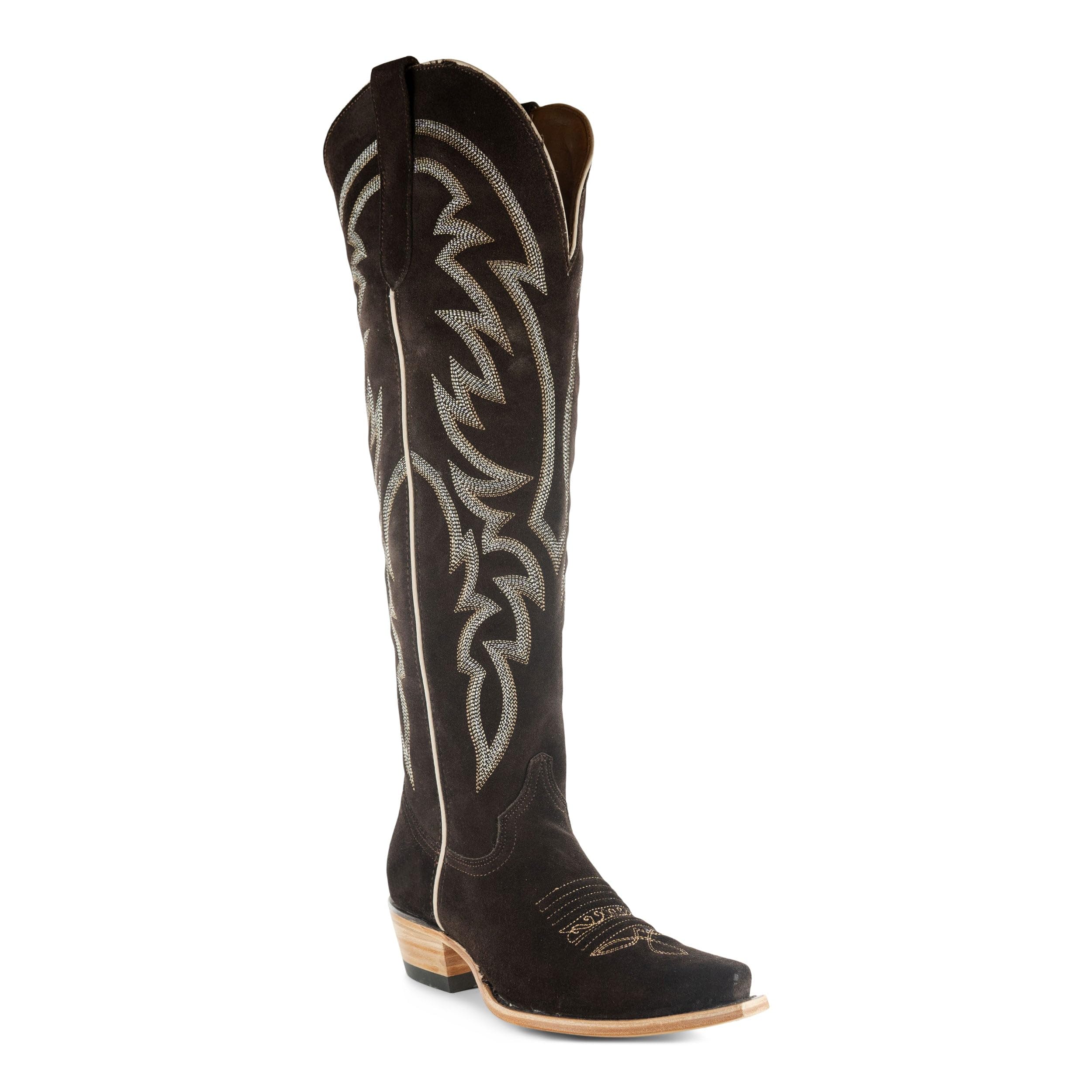 Soto Boots Womens Tall Brown Suede Over-the-Knee Cowgirl Boots with Side Zipper