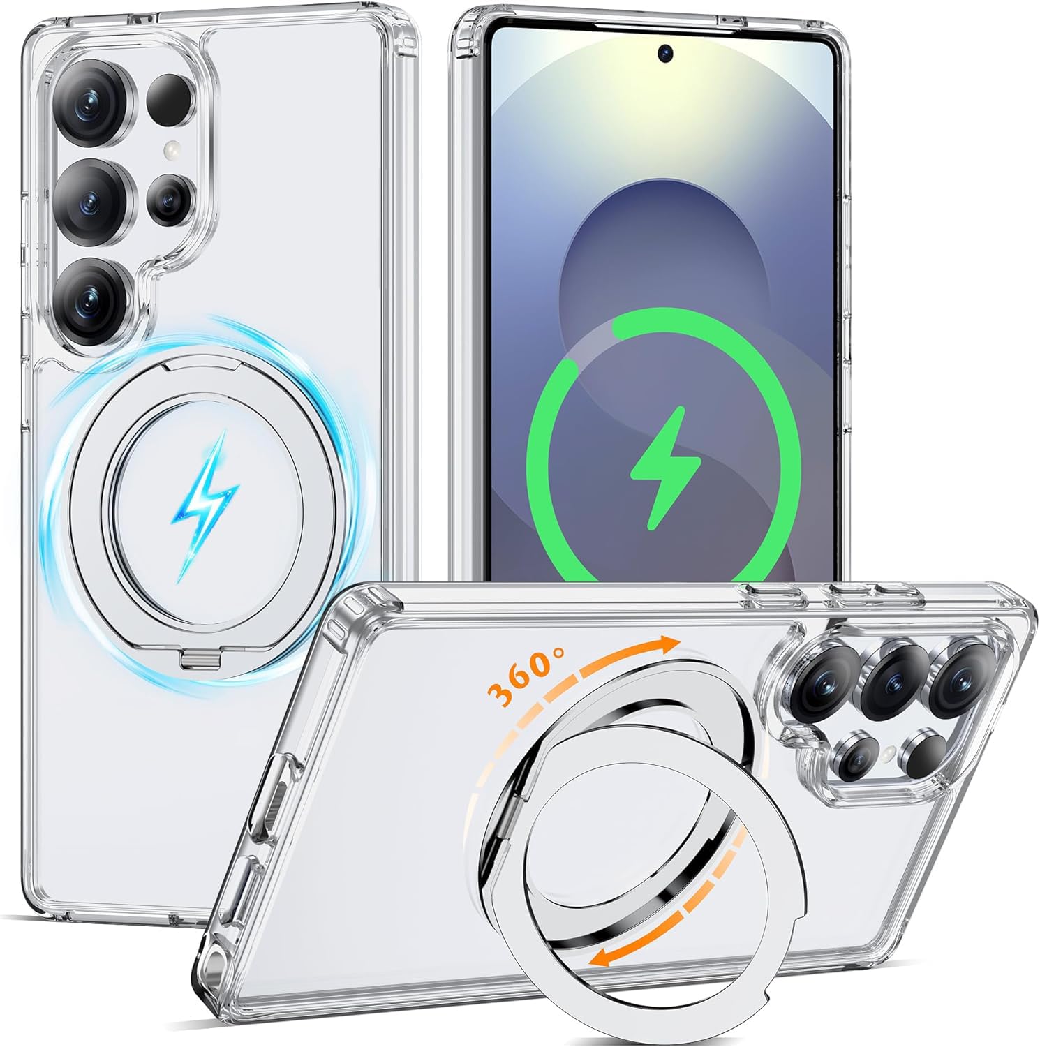 DIZORO TPU Magnetic 360° Ring Stand Case Fit for Samsung Galaxy S25 Ultra Case, Compatible & Wireless Charging,Military Grade Drop Tested,Translucent Hard kick Back Cover (New White)