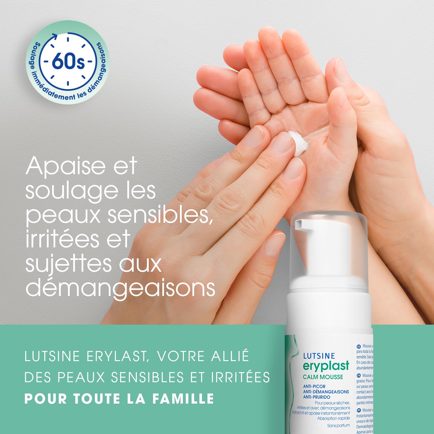 Eryplast CALM Mousse - anti-démangeaisons 100ml - Apaise et soulage les peaux sensibles, irritées et sujettes aux démangeaisons en 60 secondes - Effet rafraichissant