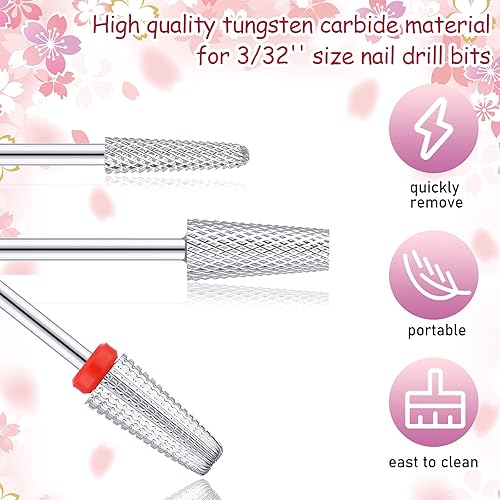 Miniatura 9 de Outus Juego de 3 brocas de carburo de uñas 5 en 1 de barril cónico de carburo de 332 pulgadas para removedor de acrílico o gel (dorado)