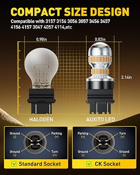 AUXITO LED Turn Signal Bulb 3157 LED Bulbs Amber Yellow Brighter 3156 3457A 4057 4157 LED Bulb for Front Rear Turn Signal Light Blinker DRL Marker Parking Lights, Pack of 2