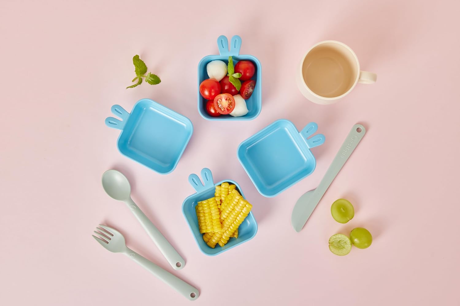 NESTIQUE Rabbit One Plate for Baby & Toddler | BPA-Free Kids Dinnerware | Divided Design | Heat Resistant Microwave and Dishwasher Safe (Sky Blue)