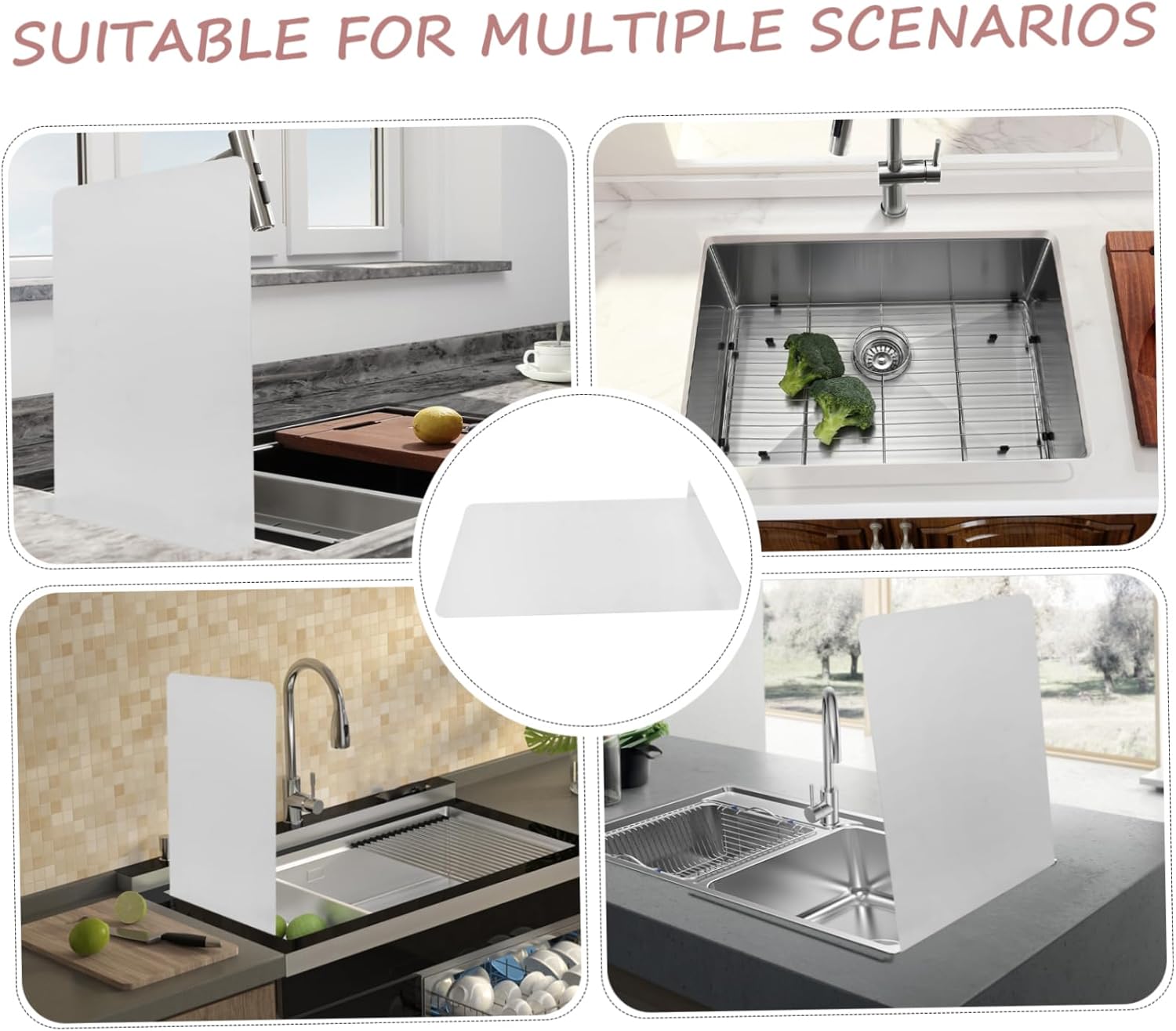 Veemoon 2pcs Stainless Steel Kitchen Sink Splash Guard Wall Mount Splatter Guard Easy Install for Kitchen