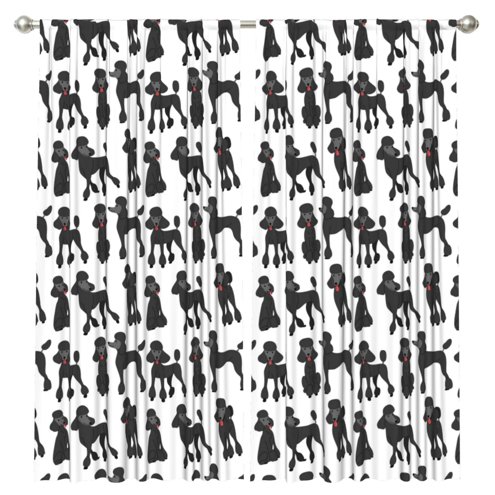 InOmak Funny Poodle, 2 Panels Window Curtains 52 x 84 Inch Blackout Curtains for Living Room Bedroom