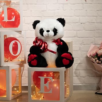 HollyHOME I Love You Panda Stuffed Animal Plush Panda with Red Hearts and Bow Sweet Plush Toy Gift 20 inches