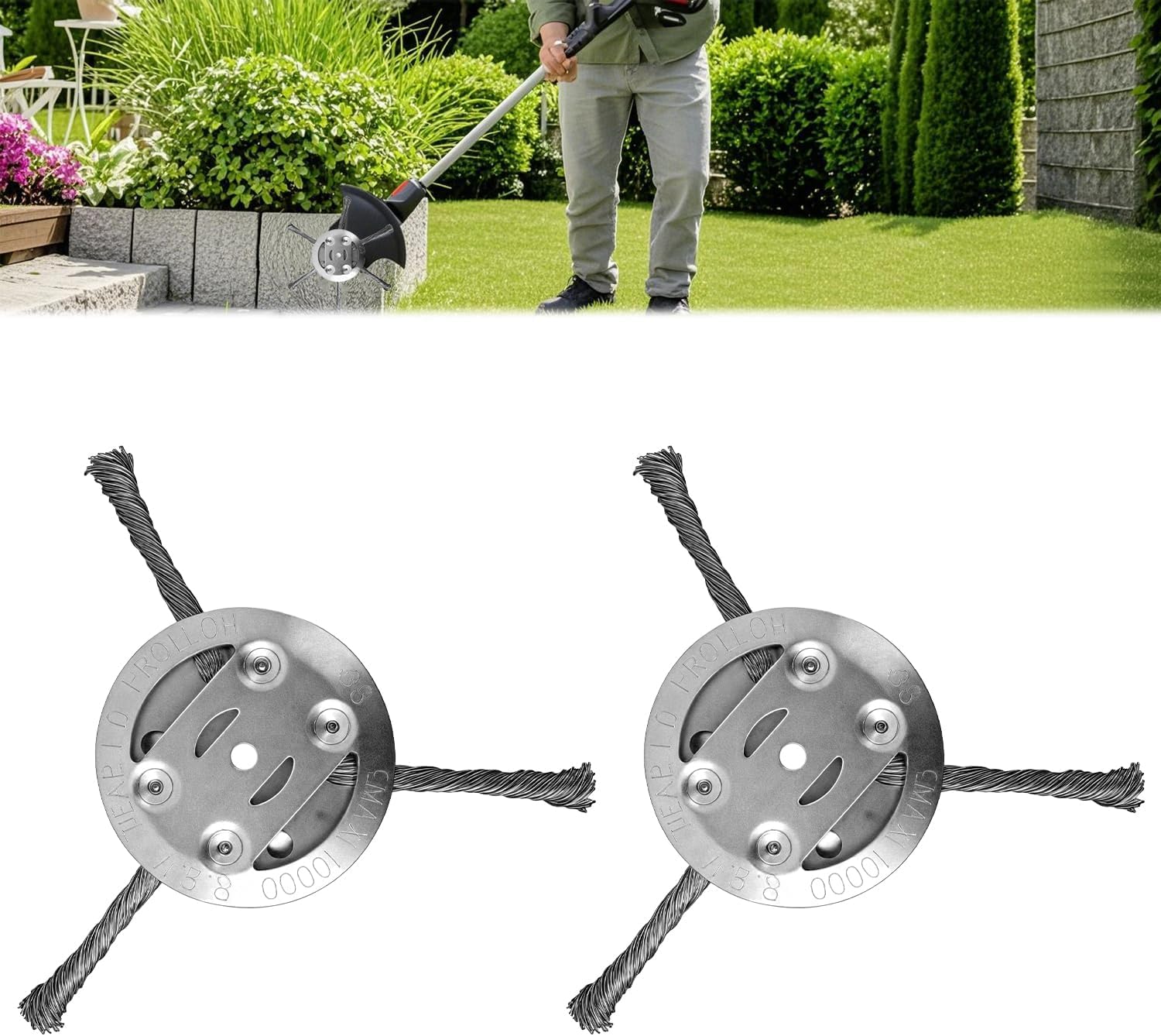Steel Wire Grass Trimmer Head, 6 Inch Universal Steel Wire Trimmer Head for Weed Eater, Compatible with Most Lawn Mower,Tool-Free Installation (3 Blade-2 PCS)