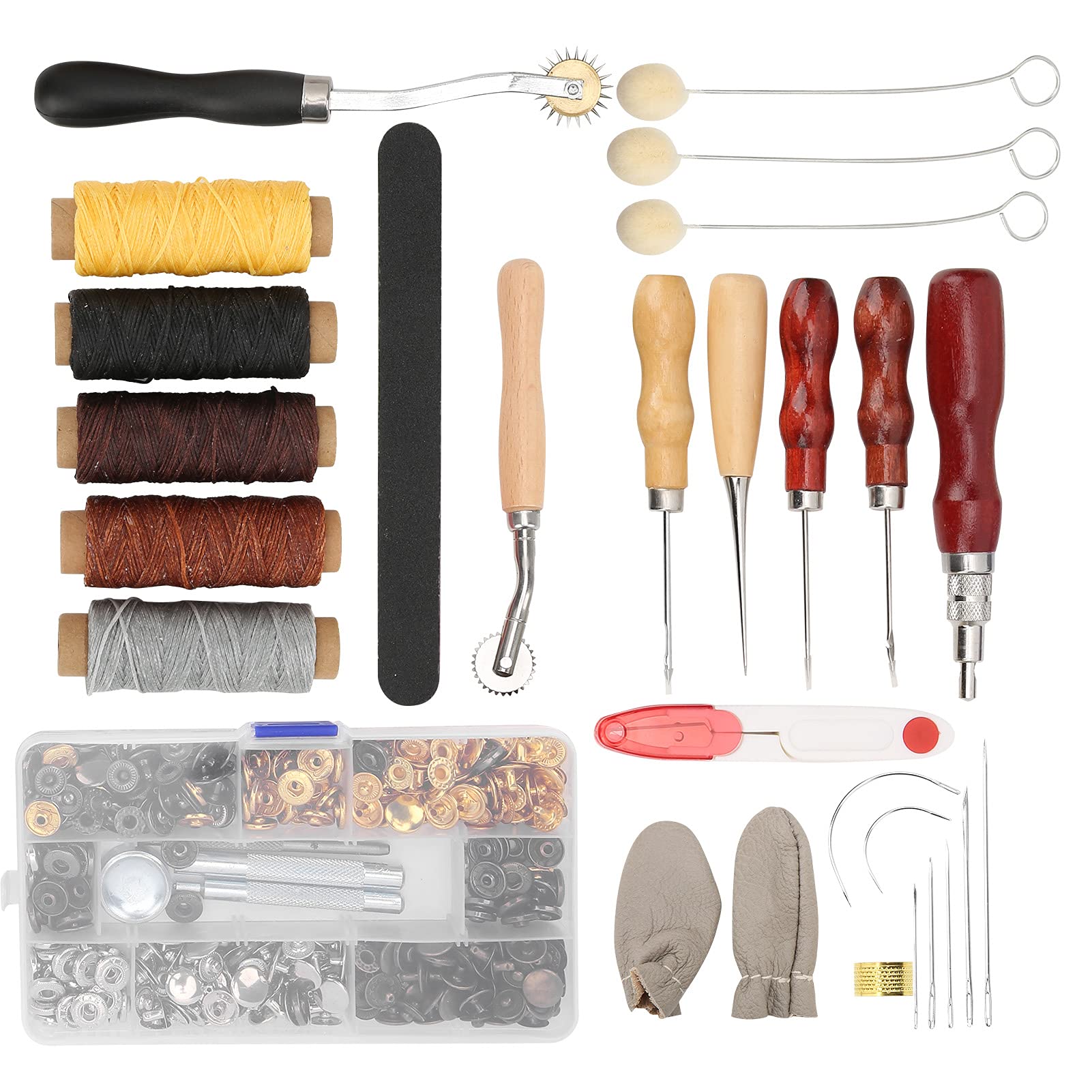 Kit da cucito in pelle, strumenti per lavorare la pelle per riparazioni fatte a mano fai da te, set professionale per artigianato in pelle con punteruolo regolabile, aghi, filo di