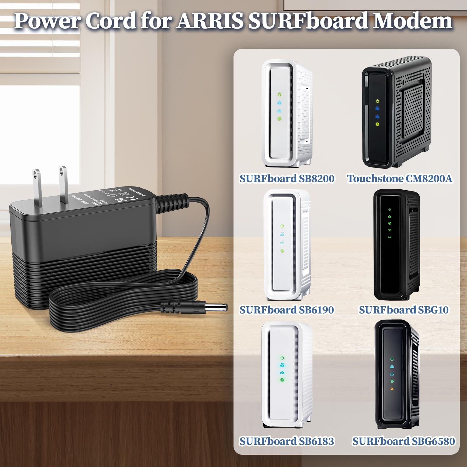 Remplacement pour chargeur modem ARRIS, adaptateur secteur 12 V pour ARRIS SURFboard SB8200 SB00DAD38200 DOCSIS 3.1 SB6190 SB00DXD6190 SBG10 SBV2402 SBG6580 SB6183 SB6141 SB6141 SB66141 SB66141