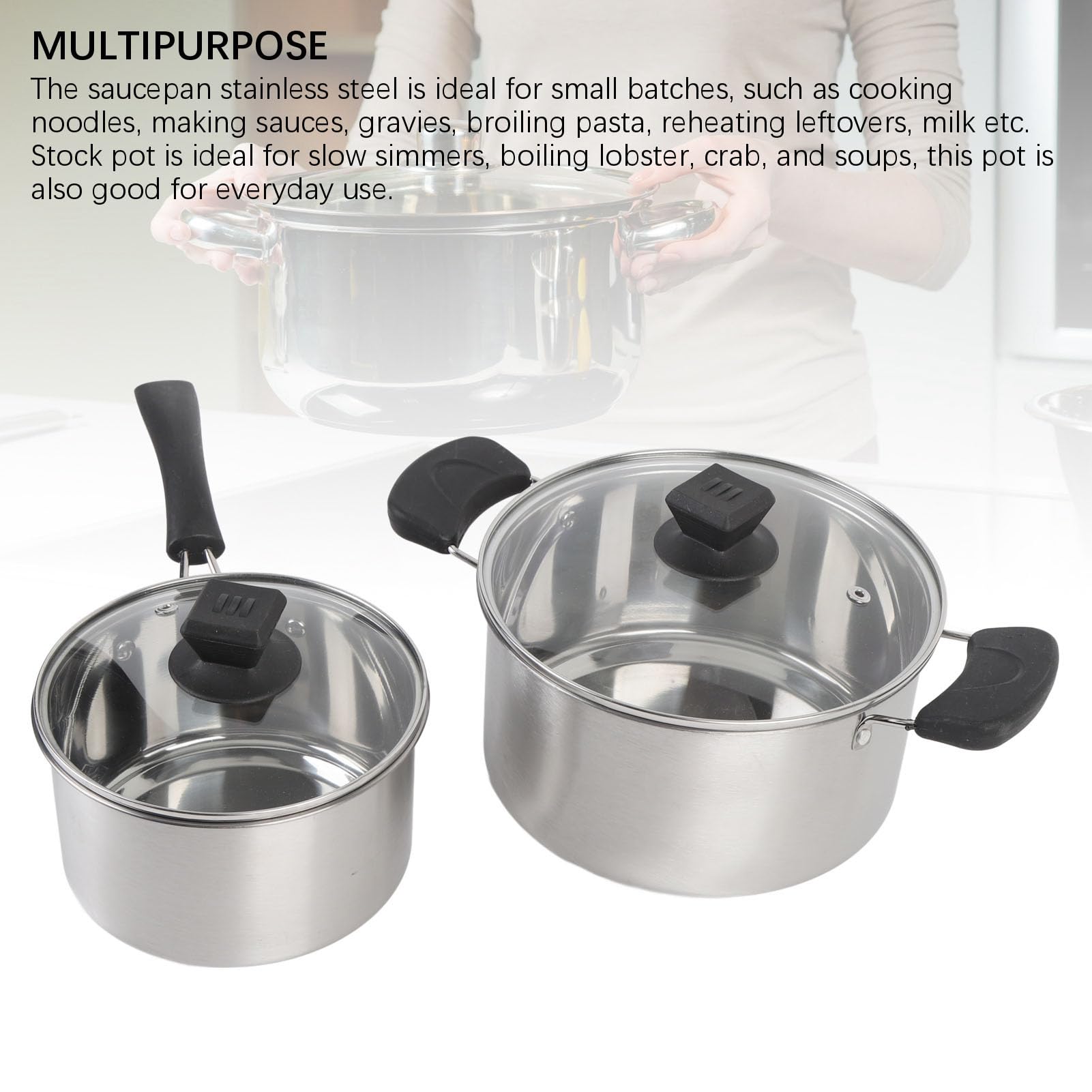 Fabater Antihaftbeschichtetes Edelstahl-Milchtopf-Sauce-Kochtopf-Set für das Tägliche Kochen. Leicht zu Reinigender Suppentopf für Hobbyköche