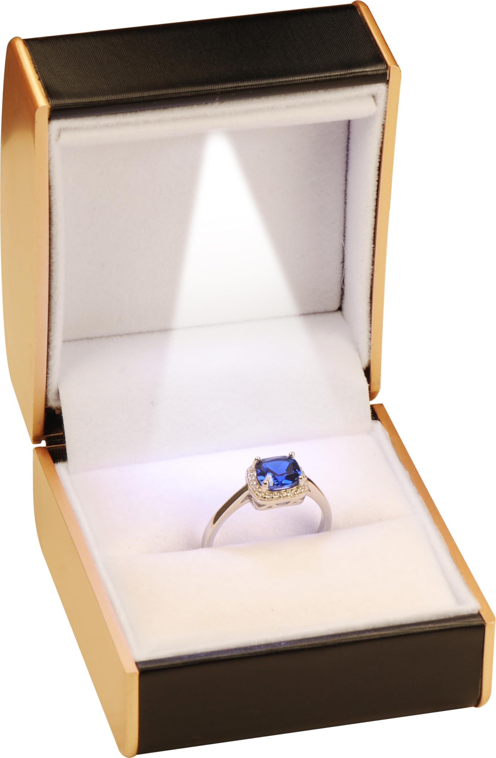 LED Ring Jewelry Gift Box for Proposal Engagement Wedding Luxury PU Leather Dome Top Designed with Gold Color