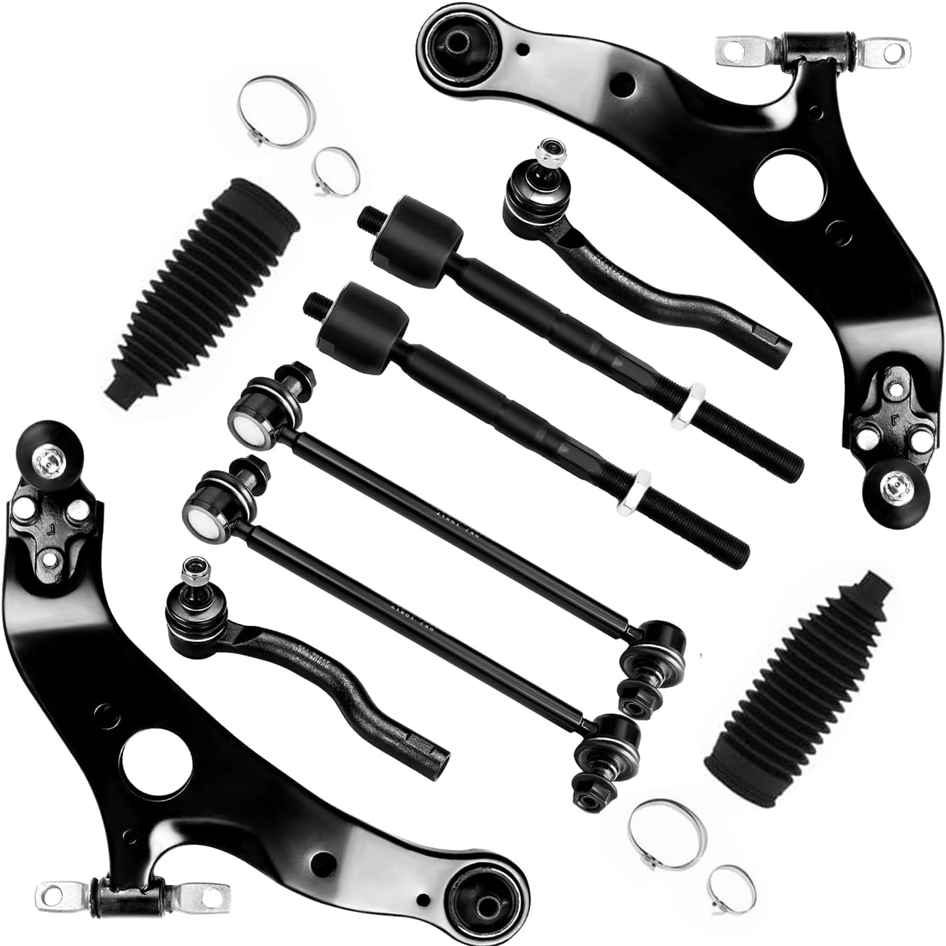 SCITOO 10pcs Front Suspension Kit Lower Control Arm And Ball Joints Sway Bar Links Inner Outer Tie Rod Ends w/Steering Boots fit for 2004-2010 for Toyota for Sienna