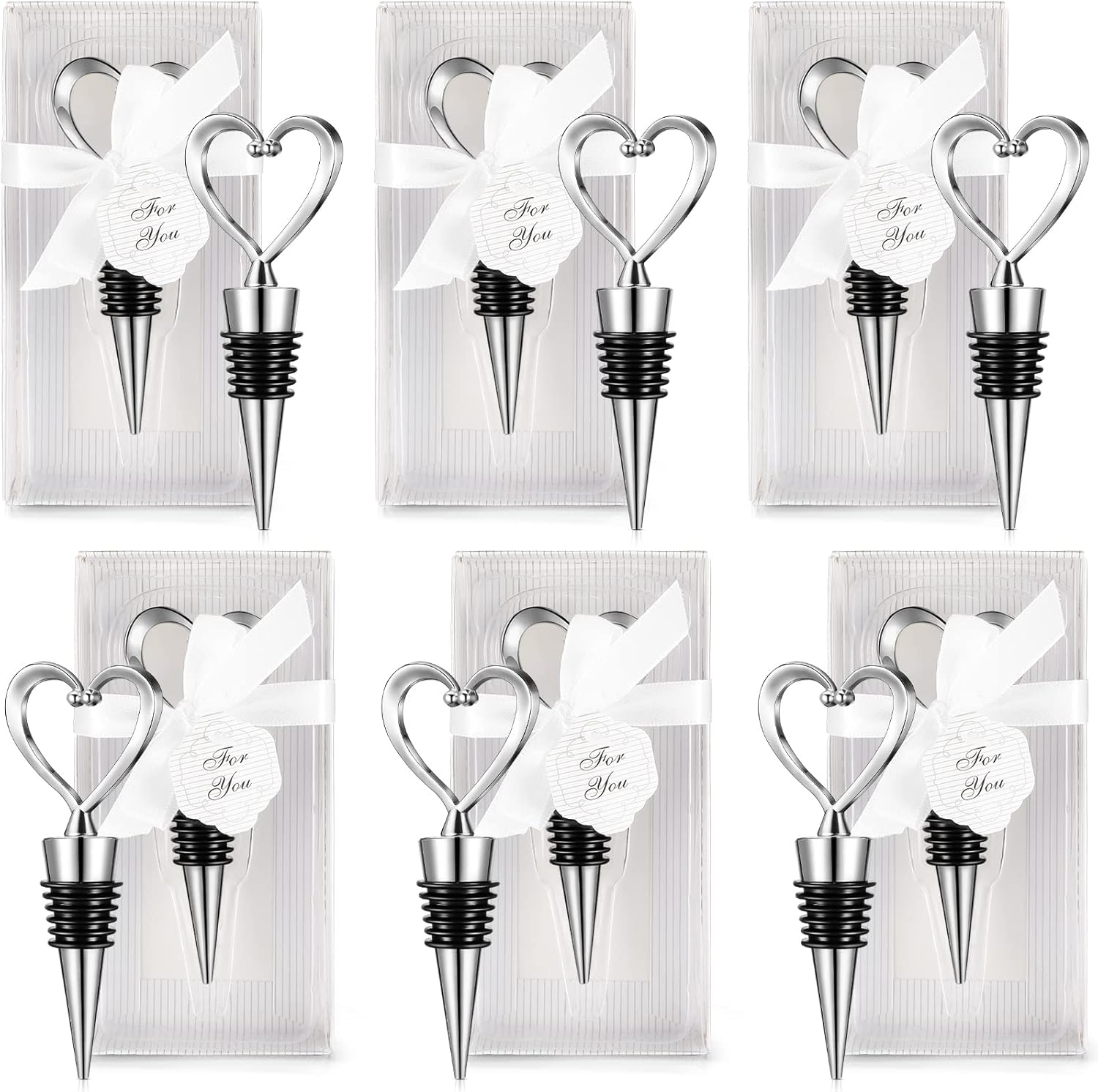 Ferraycle 30 Pcs Heart Wine Stoppers Wedding Bridal Shower Favor for Guests Silver Heart Wine Bottle Openers Champagne Stopper Wine Saver Metal Wine Cork Holder Plugs with Box for Wedding(Classic)