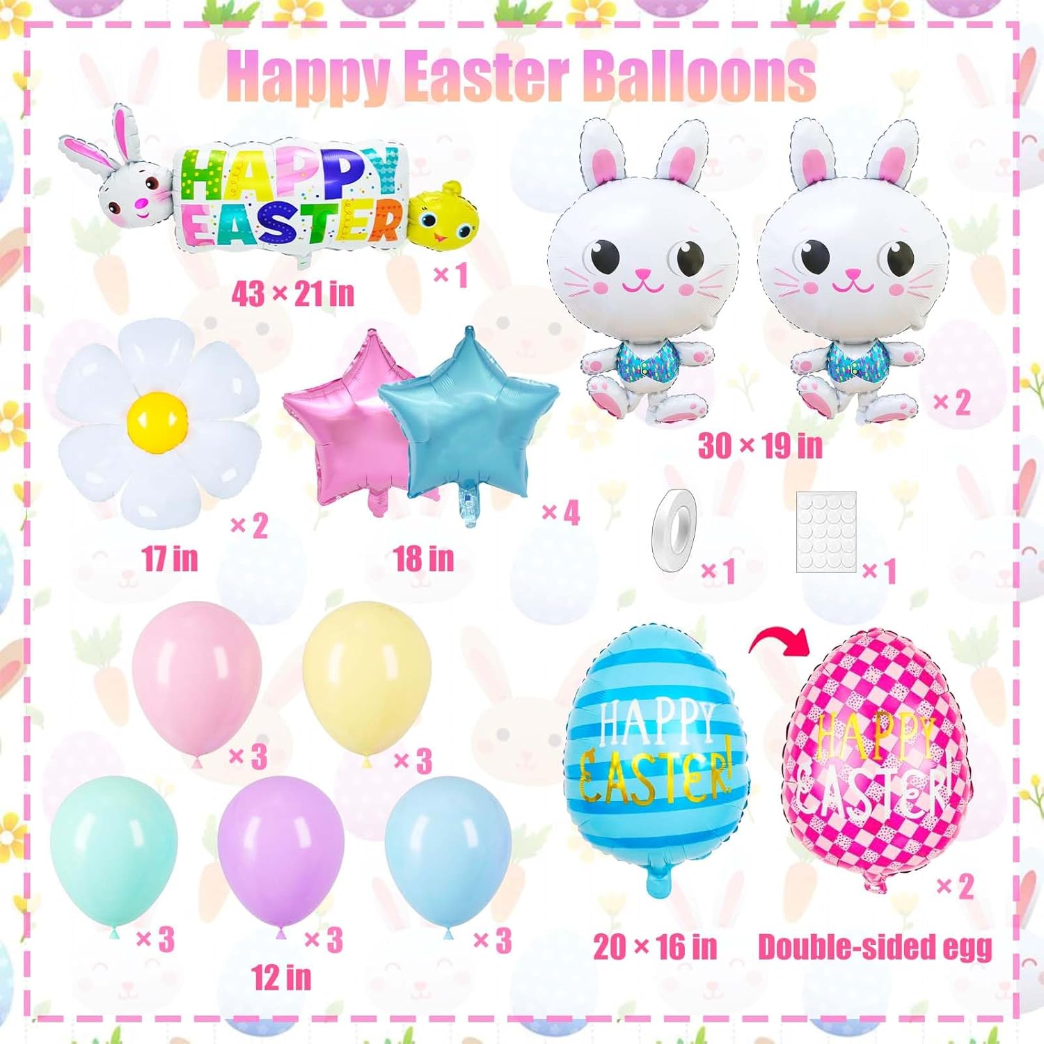 Easter Bunny Balloons Set, Happy Easter Balloon and Colorful Egg Balloons, Daisy Party Decorations (Colorful Bunny)
