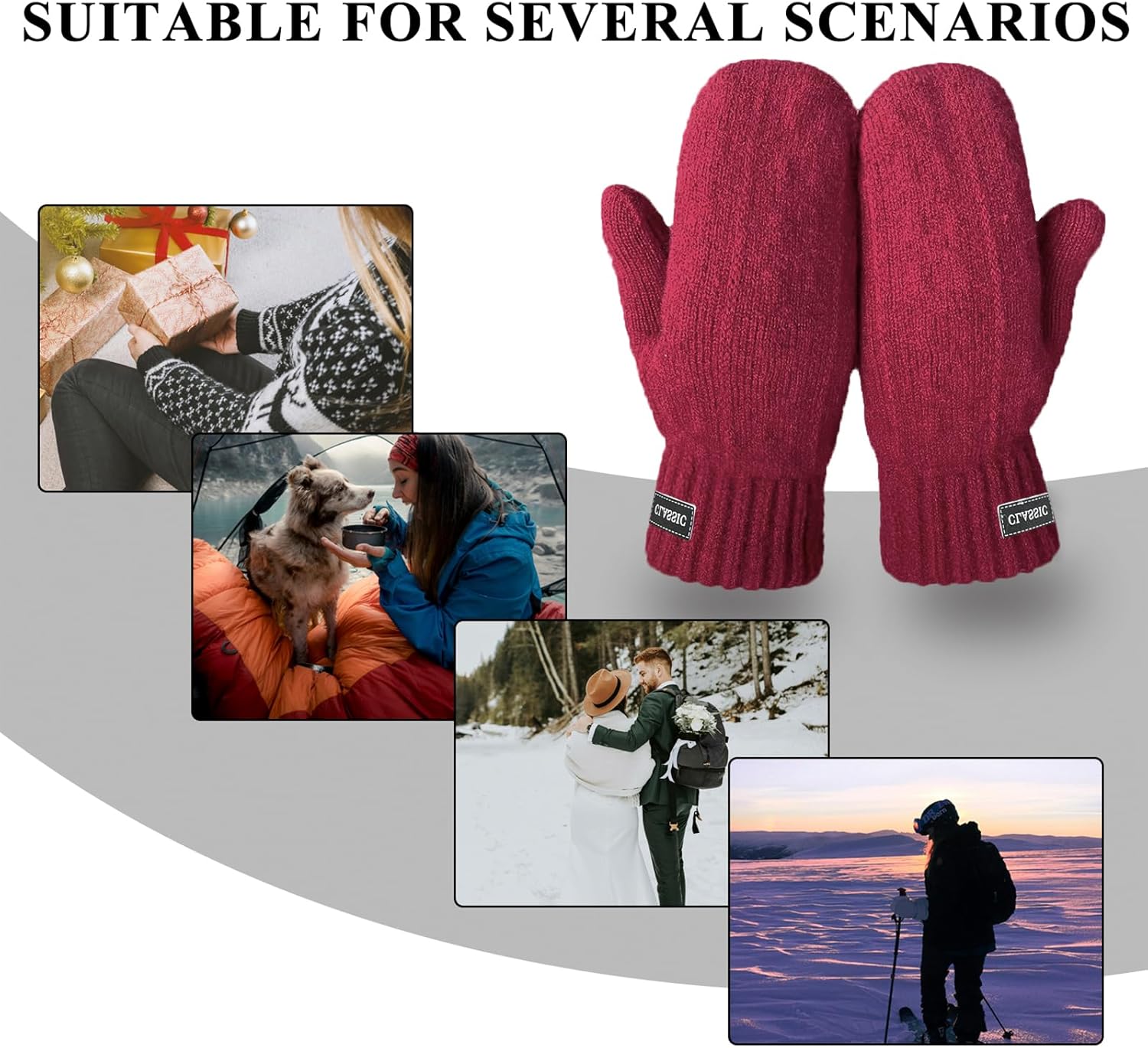 Beurlike Winter Mittens Gloves for Women Warm Fleece Lining Knit Thick Gloves for Cold Weather - Image 6