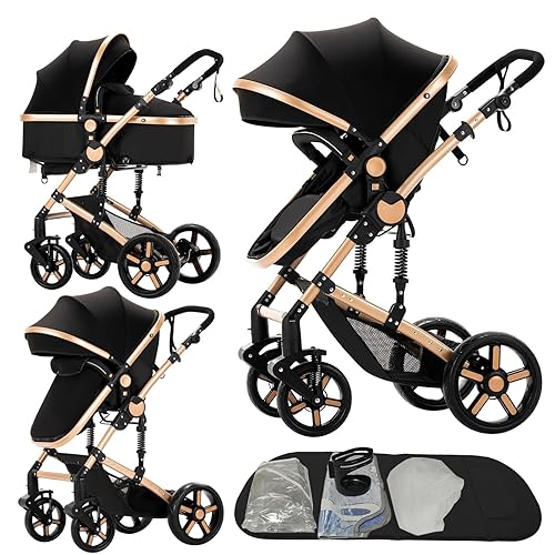 Cochecito de bebé 2 en 1, cochecito estándar plegable convertible, cochecito reversible, cochecito para bebé, cochecito portátil de paisaje alto