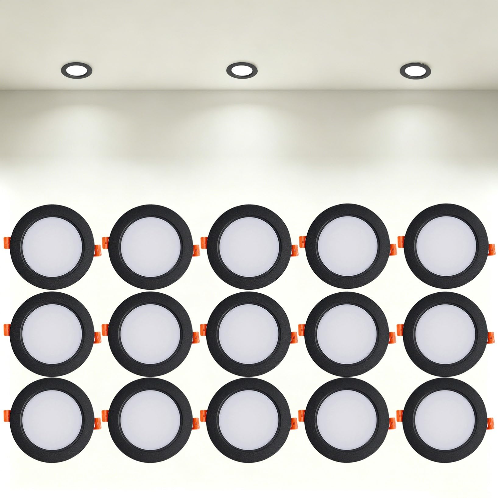 VOGHMOLD 12W Ultra Slim LED Downlight Recessed Ceiling Light 4 inch, 4000K Spot Lights Black Aluminum Trim, Cut Φ110-130mm, AC110-240V Panel Lighting for Office Hallway Closet, 15 Pack