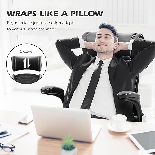 Miniatura 4 de SEATZONE Silla de oficina ejecutiva de respaldo alto, silla de escritorio ergonómica, cómoda silla de escritorio de cuero para computadora con