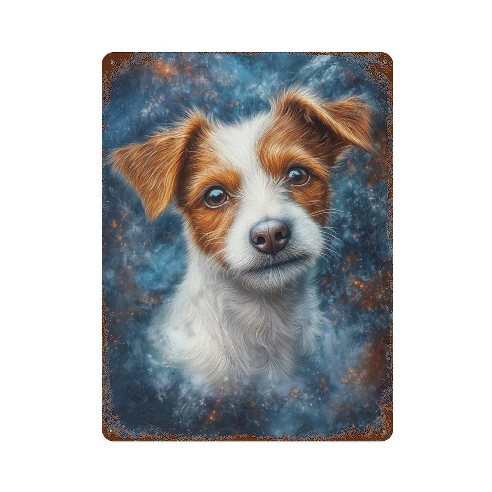 Garage Style Jack Russell Terrier Puppy Rusty Metal Tin Sign 15.7"x11.8", Farmhouse Wall Decor for Bar And Workshop