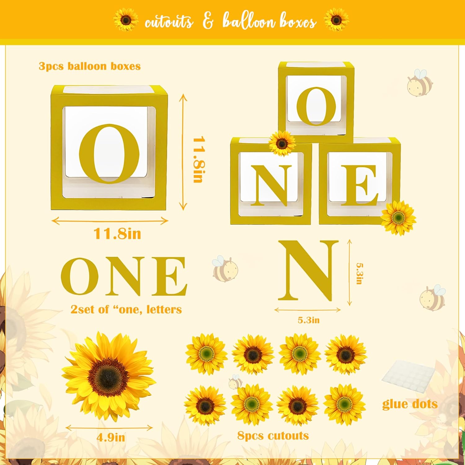 174pcs Sunflower 1st Birthday Party Decorations, Sunshine First Birthday Supplies Décor Kit, Sunflower Balloon Backdrop Banner Cake Cupcake Topper Crown for Yellow Sunflower 1st Birthday Party