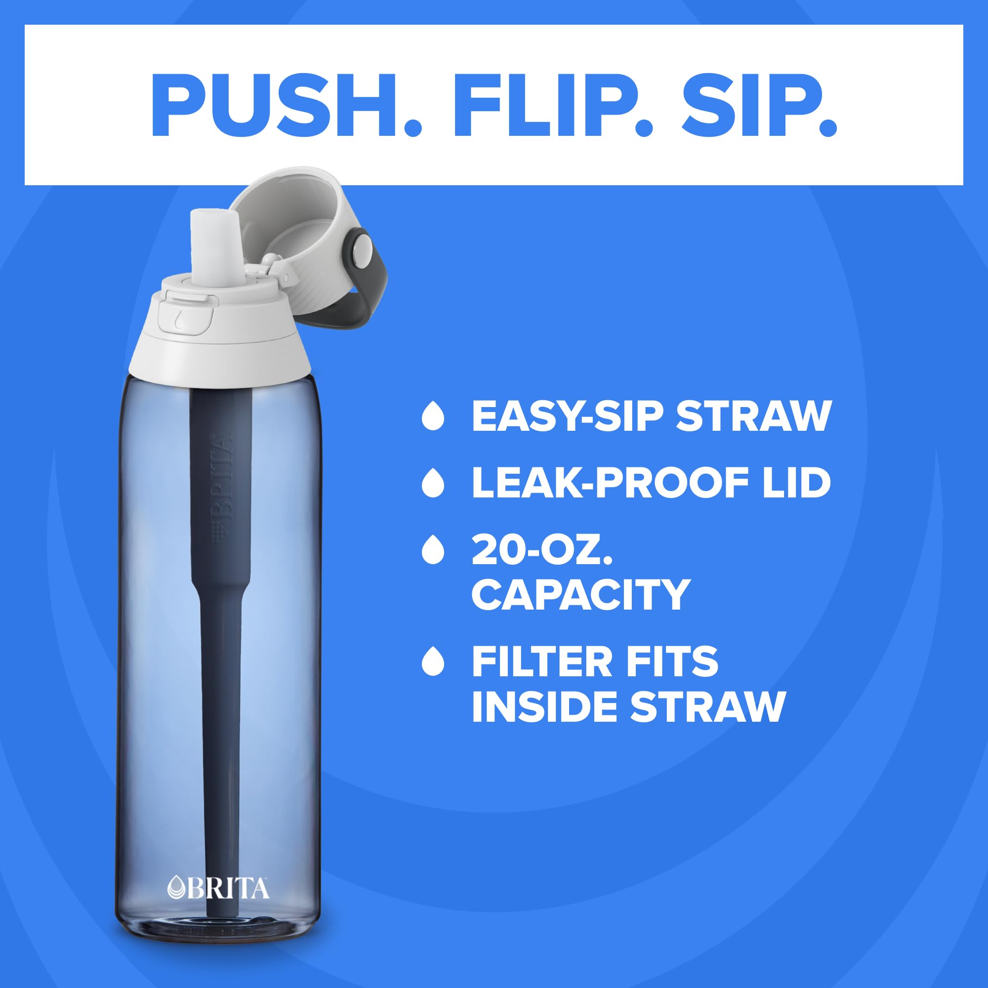 Brita Botella de agua con filtro de plástico de lado duro, sin BPA, reutilizable, reemplaza a 300 botellas de agua de plástico, el filtro dura 2 meses o 40 galones, incluye 1 filtro, color rubor, 26
