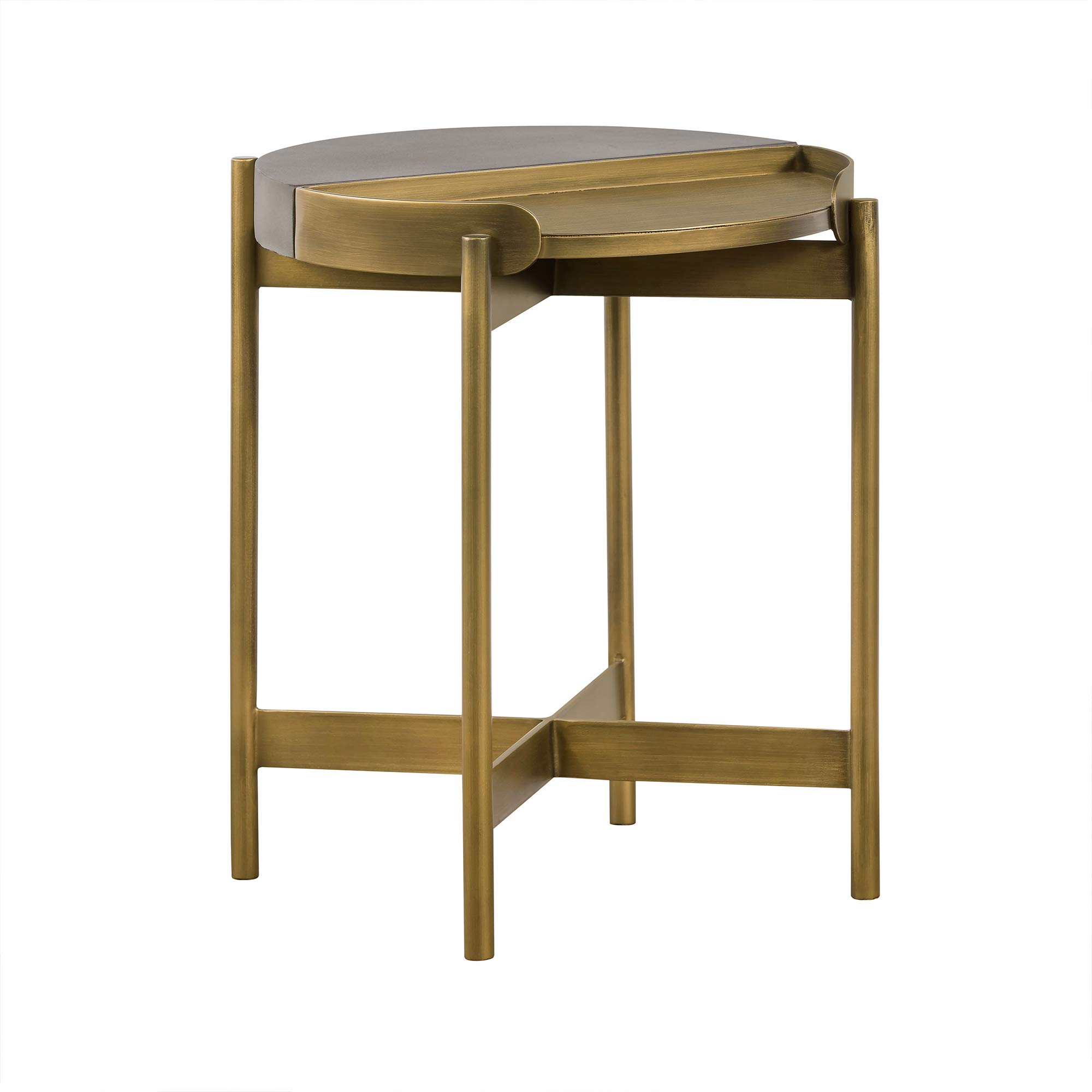 Armen Living Dua End Table, 15.75" W, Medium Grey Concrete top/Antique Brass Metal