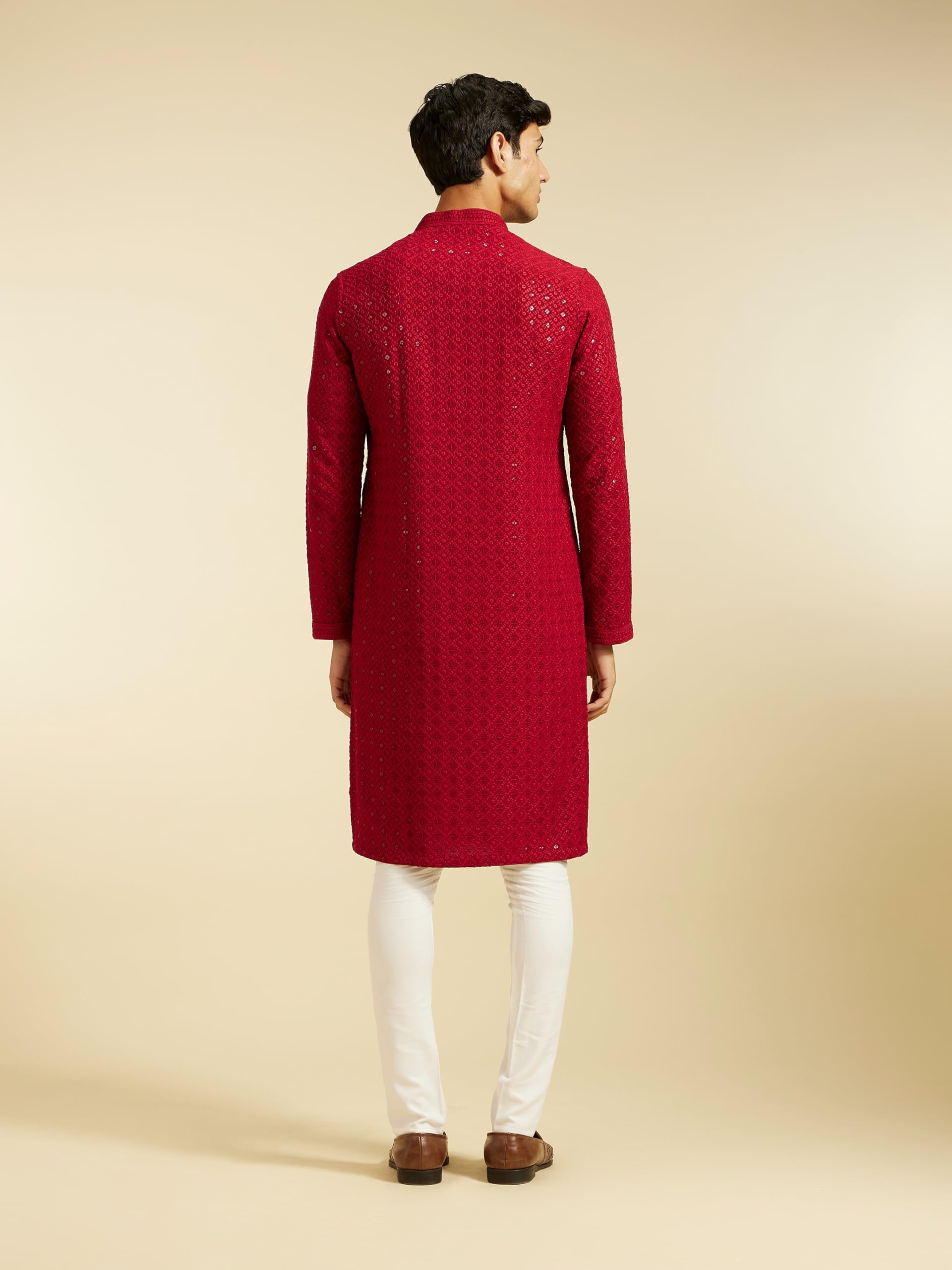 DIWAS BY MANYAVAR Men's Viscose Embroidered|Sequined Kurta (1pc) (in, Alpha, 2XL, Maroon) 3