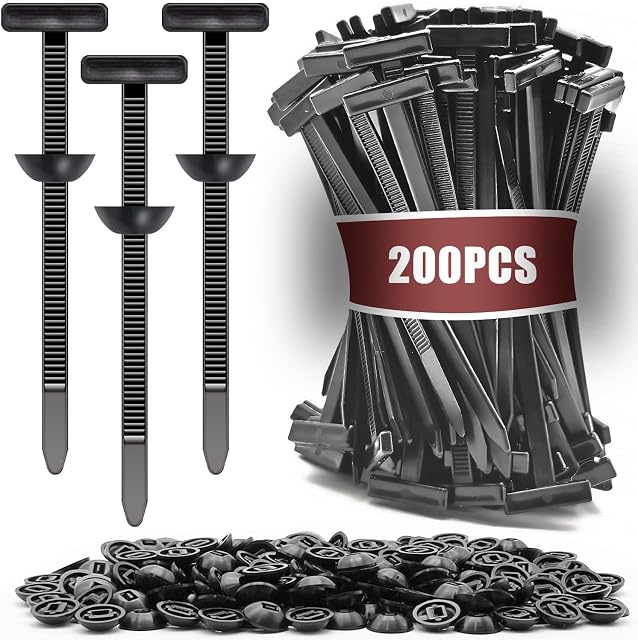 200Pcs Nylon Universal Cable Tie Buckle - Heavy Duty Self-Locking Push Pin Design with Button, UV Resistant Fasteners for Car Repair (Fender, Bumper, Trunk Liner), Wire Bundling, Home & Garage