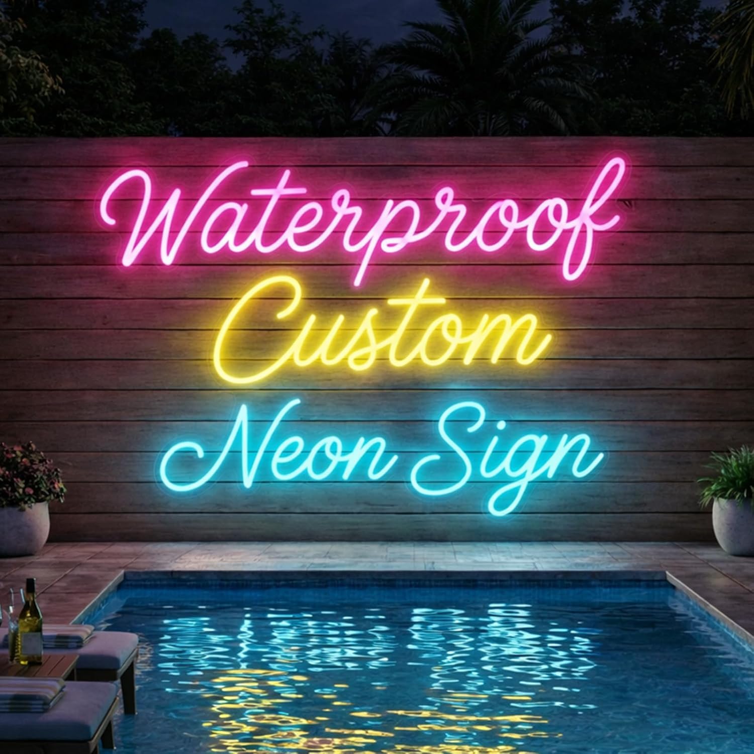 Custom Outdoor Waterproof Neon Sign for Business & Home, Large IP67 LED Neon Light with Remote, Personalized Dimmable Waterproof Neon Sign for Backyard Patio Pool Bar Storefront Garden Shop
