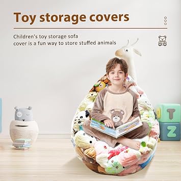 Clear Stuffed Animal Bean Bag Chair Cover, Extra Large 150L Stuffed Animal Bean Bag Storage for Children, Waterproof Plush Toys Storage and Organizing, Easy to Clean (Cover Only, No Filler Included)