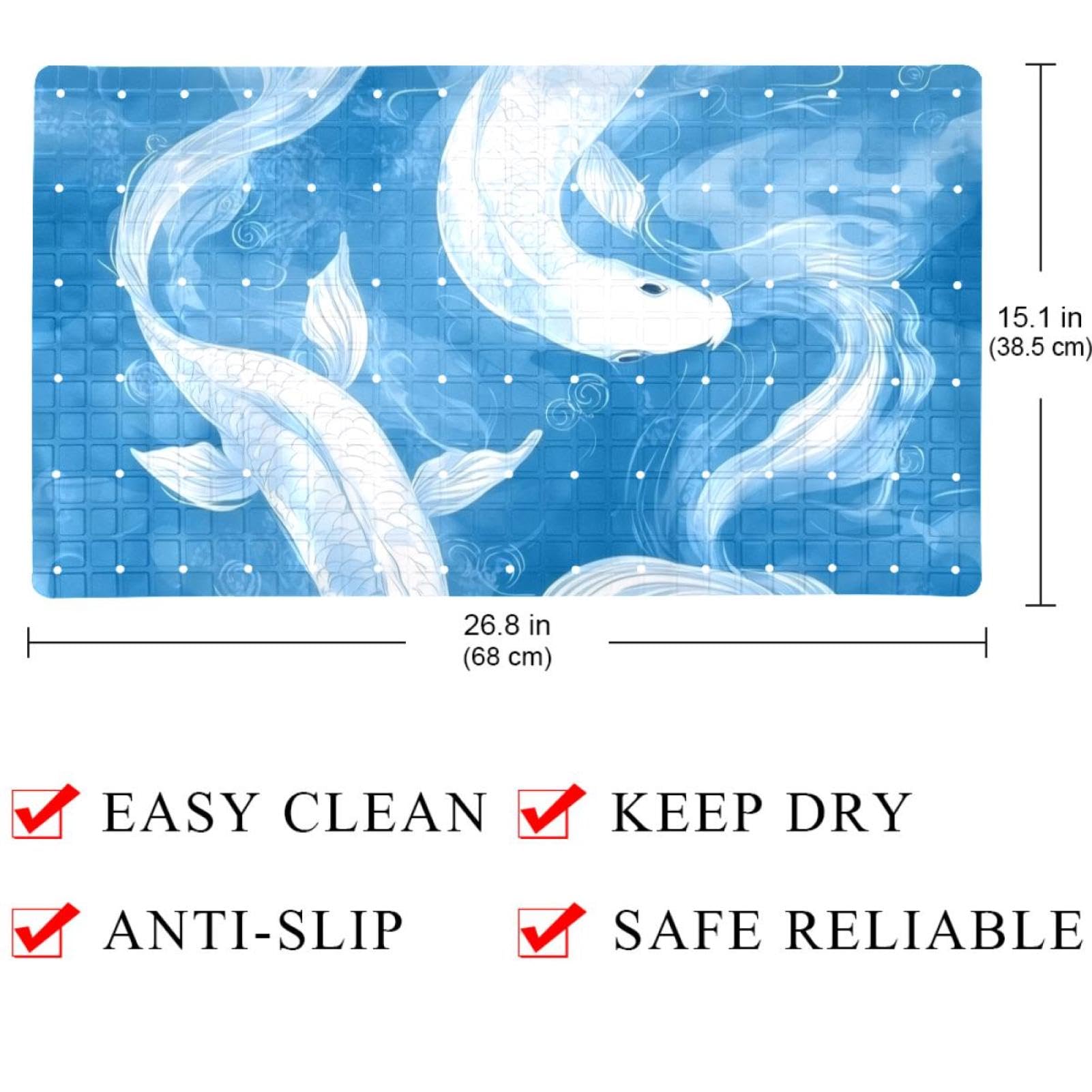 Rutschfeste Badematten für Badezimmer, Motiv: Meeresfische auf blauem Hintergrund, rechteckige Badewannenmatte, maschinenwaschbar, 40 x 70 cm